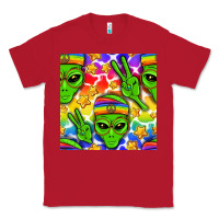 Red Pride LGBTQ+ aliens and stars with rainbow Classic Tee - NancyCooperArtShop