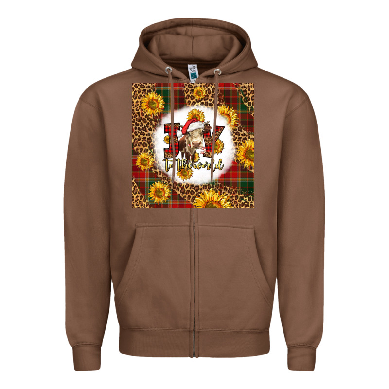 Joy To The World Christmas Cow Zipper Hoodie by LillyAllenDesigns | Teevron