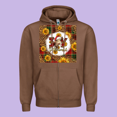 Joy To The World Christmas Cow Zipper Hoodie Designed By Lillyallendesigns