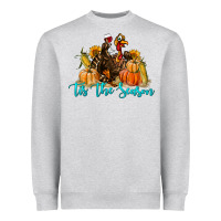 Heather Grey Western Fall Turkey Tis The Season Heavyweight Sweatshirt - LillyAllenDesigns