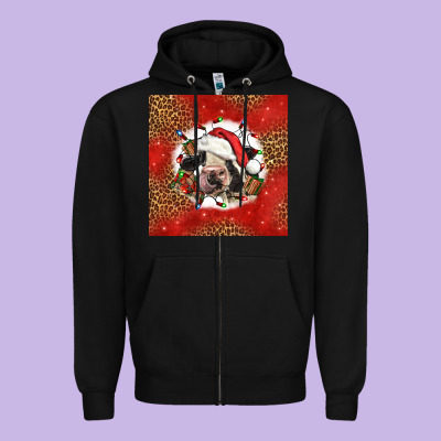 Christmas Cow Zipper Hoodie Designed By Lillyallendesigns