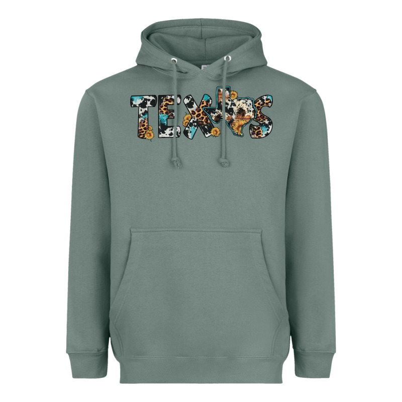Texas Sunflower Cowhide Leopard Texas Map Heavyweight Hoodie by Artiststas | Teevron