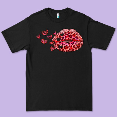 Kiss With Leopard And Hearts Premium Tee Designed By Ranaportraitstore