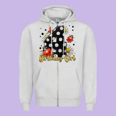 Ladybug Birthday Girl Age 4 Zipper Hoodie Designed By Lillyallendesigns