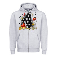 Heather Grey ladybug birthday girl age 4 Zipper Hoodie - LillyAllenDesigns