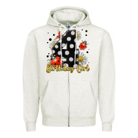 Oatmeal Heather ladybug birthday girl age 4 Zipper Hoodie - LillyAllenDesigns