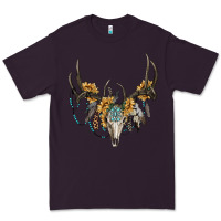 Plum boho deer skull sunflowers and gemstone Premium Tee - RanaPortraitStore