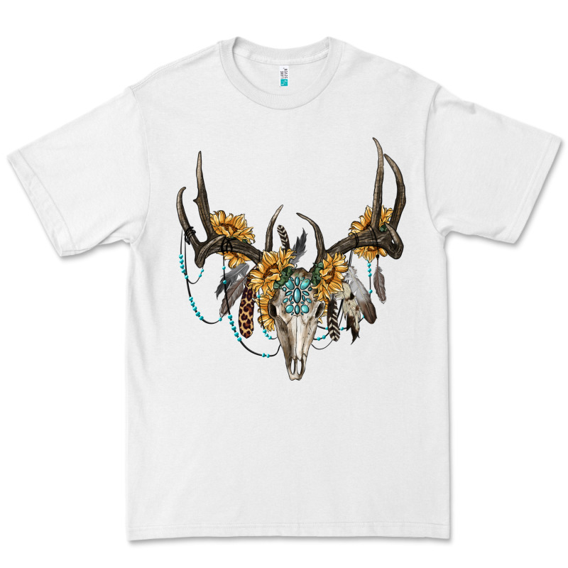 Boho Deer Skull Sunflowers And Gemstone Premium Tee by RanaPortraitStore | Teevron