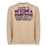 Mushroom Just a Mama Out Here Trying Not To Raise Assholes Heavyweight Sweatshirt - CowhideDigitalArt