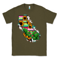 Army Green California Map Sunflower Cactus Serape Classic Tee - RanaPortraitStore