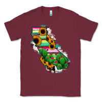 Burgundy California Map Sunflower Cactus Serape Classic Tee - RanaPortraitStore