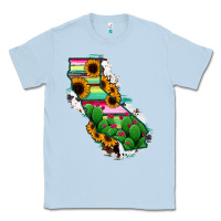 Dusty Blue California Map Sunflower Cactus Serape Classic Tee - RanaPortraitStore