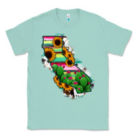 Seafoam California Map Sunflower Cactus Serape Classic Tee - RanaPortraitStore