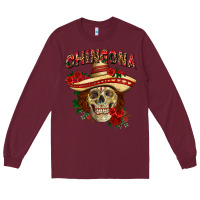 Burgundy Chingona with roses Mexico Long Sleeve Tee - HowdyJamesFarm