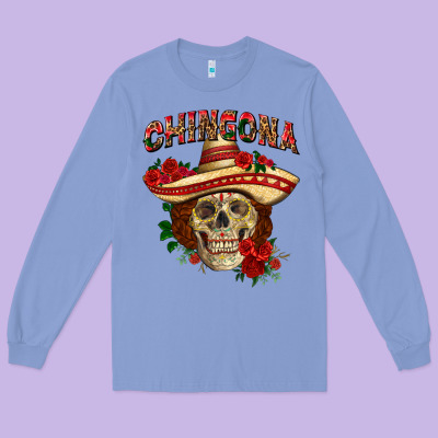 Chingona With Roses Mexico Long Sleeve Tee Designed By Howdyjamesfarm