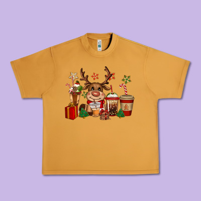 Reindeer Coffe Cups Christmas Urban Heavy Tee Designed By Cowgirlartshop