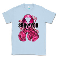 Dusty Blue Survivor Breast Cancer with boxing gloves Classic Tee - NancyCooperArtShop