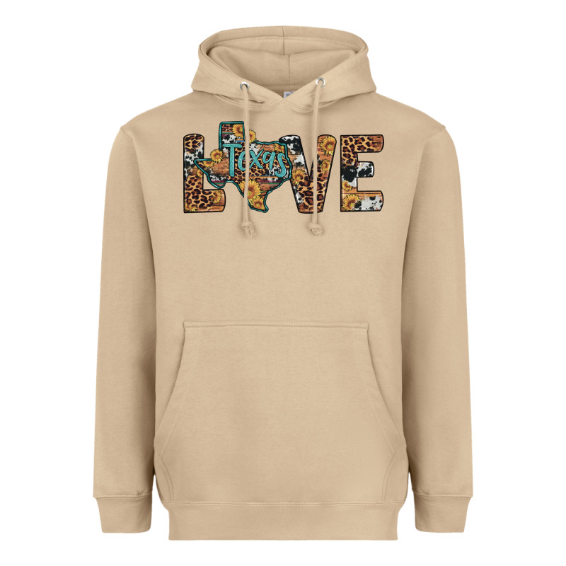 Love Texas Map Sunflower Leopard Cowhide Heavyweight Hoodie by Artiststas | Teevron