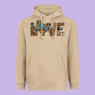 Love Texas Map Sunflower Leopard Cowhide Heavyweight Hoodie Designed By Artiststas