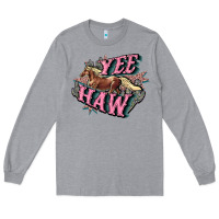 Heather Grey Yee haw Long Sleeve Tee - HowdyJamesFarm
