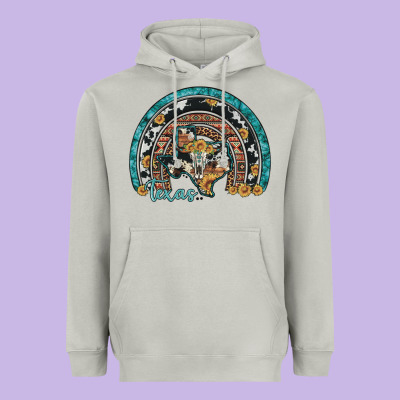 Texas Map Sunflower Leopard Cowhide Aztec Turquoise Gemstone Rainbow Heavyweight Hoodie Designed By Artiststas