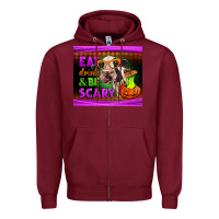 Burgundy eat drink and be scary cow Zipper Hoodie - LillyAllenDesigns