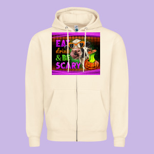 Eat Drink And Be Scary Cow Zipper Hoodie Designed By Lillyallendesigns