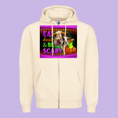 Eat Drink And Be Scary Cow Zipper Hoodie Designed By Lillyallendesigns