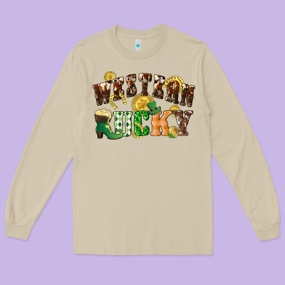 Western Lucky St. Patrick's Day Long Sleeve Tee Designed By Cowgirlartshop