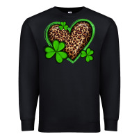 Black st patricks day leopard heart with shamrocks Premium Sweatshirt - Artiststas