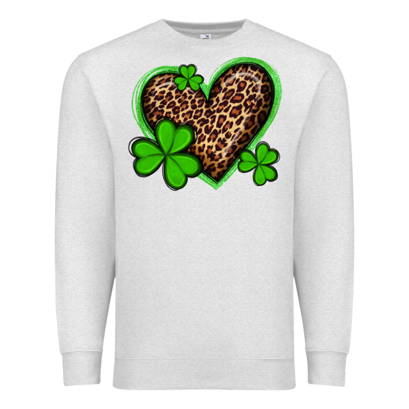 St Patricks Day Leopard Heart With Shamrocks Premium Sweatshirt by Artiststas | Teevron