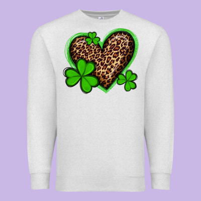 St Patricks Day Leopard Heart With Shamrocks Premium Sweatshirt Designed By Artiststas