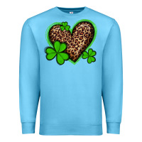 Ocean Blue st patricks day leopard heart with shamrocks Premium Sweatshirt - Artiststas