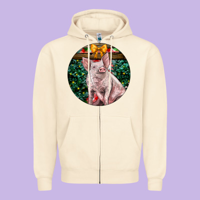 Christmas Pig Zipper Hoodie Designed By Lillyallendesigns