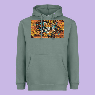Texas Map Bull Skull Sunflower Leopard Licence Plate Heavyweight Hoodie Designed By Artiststas