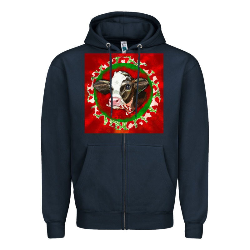 Christmas Holstein Calf Face Zipper Hoodie by LillyAllenDesigns | Teevron