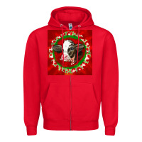 Red christmas holstein calf face Zipper Hoodie - LillyAllenDesigns