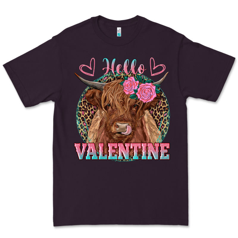 Hello Valentine Highland Cow Premium Tee by RanaPortraitStore | Teevron