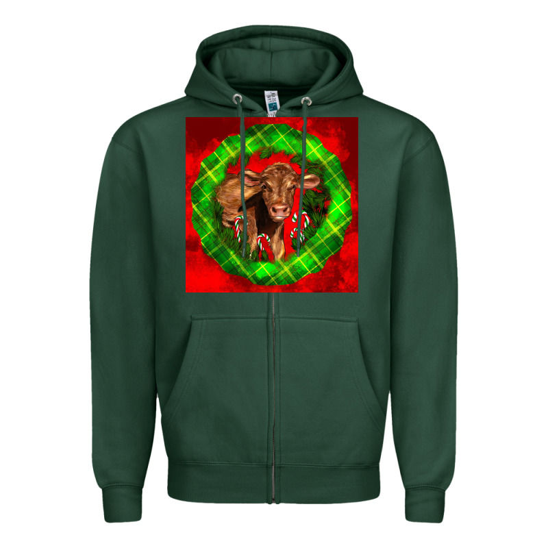 Christmas Red Angus Calf Zipper Hoodie by LillyAllenDesigns | Teevron