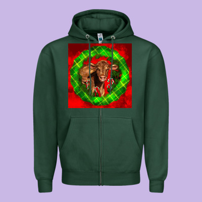 Christmas Red Angus Calf Zipper Hoodie Designed By Lillyallendesigns