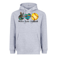 Heather Grey peace love softball Heavyweight Hoodie - Artiststas