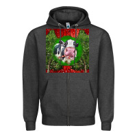Charcoal Heather christmas holstein Zipper Hoodie - LillyAllenDesigns