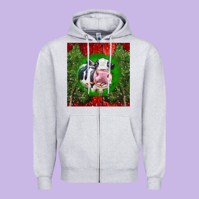 Christmas Holstein Zipper Hoodie Designed By Lillyallendesigns