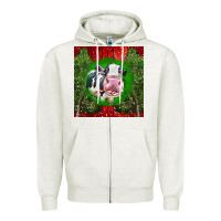 Oatmeal Heather christmas holstein Zipper Hoodie - LillyAllenDesigns