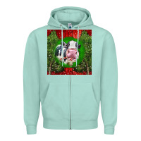 Seafoam christmas holstein Zipper Hoodie - LillyAllenDesigns