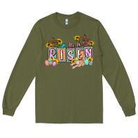 Army Green He is risen Easter  Easter Day Long Sleeve Tee - CowGirlArtShop
