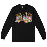 Black He is risen Easter  Easter Day Long Sleeve Tee - CowGirlArtShop