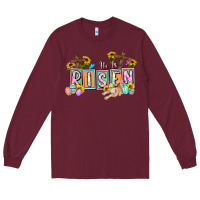 Burgundy He is risen Easter  Easter Day Long Sleeve Tee - CowGirlArtShop