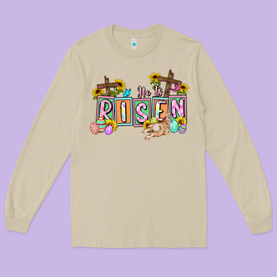 He Is Risen Easter  Easter Day Long Sleeve Tee Designed By Cowgirlartshop