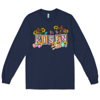 Navy He is risen Easter  Easter Day Long Sleeve Tee - CowGirlArtShop
